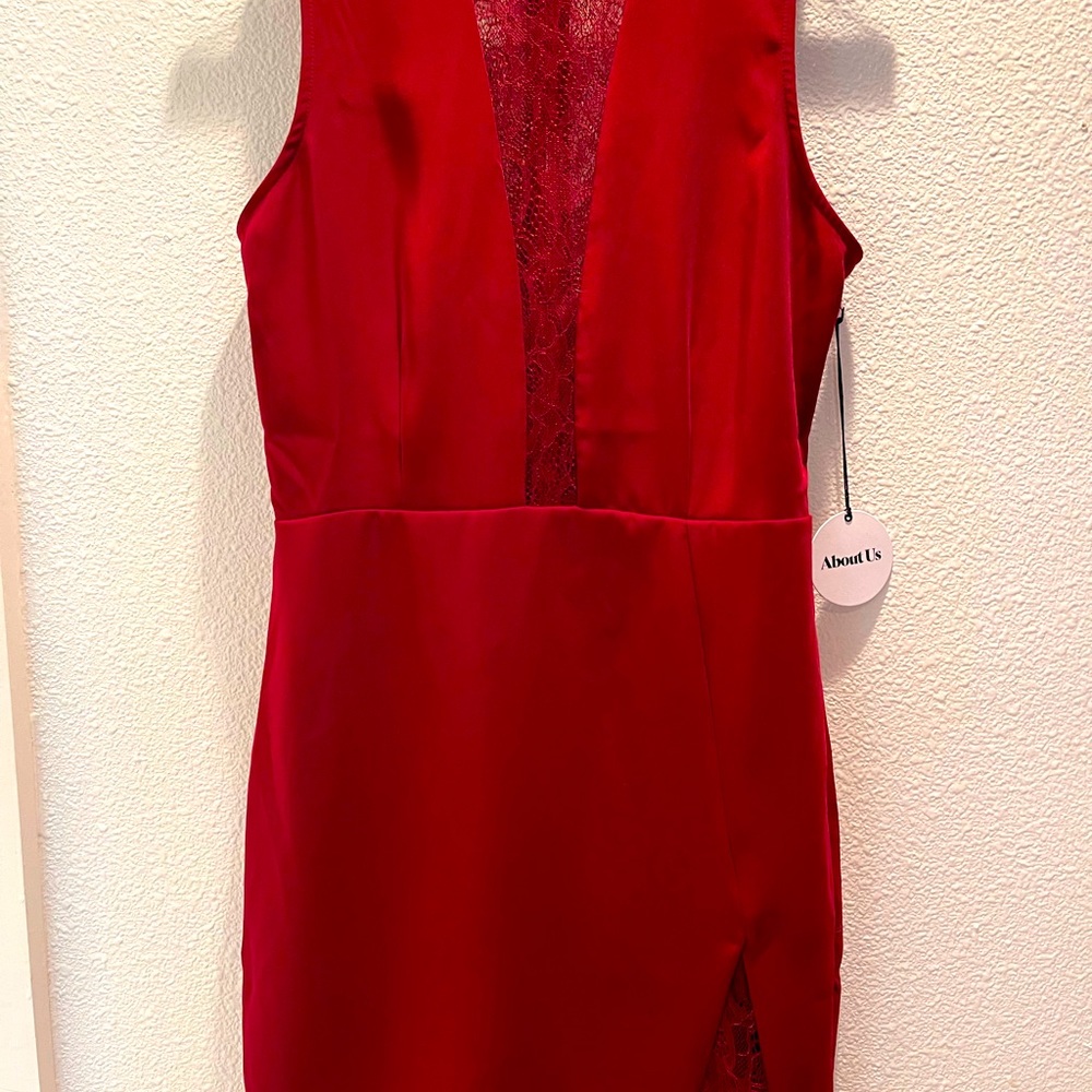 Burgundy satin and lace women’s/junior dress.